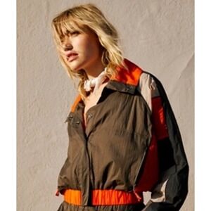 Free People Colorblock Jacket - Orange, Black, Brown
